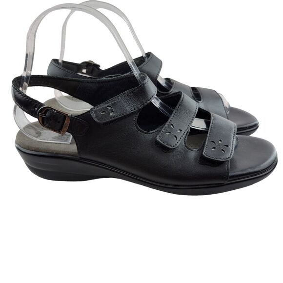 SAS Quatro Slingback Sandals Womens 9 N Black Leather Adjustable Straps Comfort - Picture 1 of 12